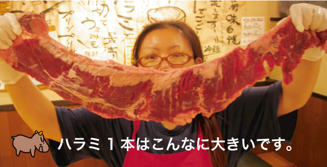 ハラミ1本はこんなに大きいです。